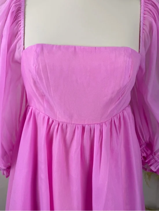 FORE Pink Puff Sleeve Mini Dress Women's Size Medium Square Neck Cottagecore - Picture 2 of 10